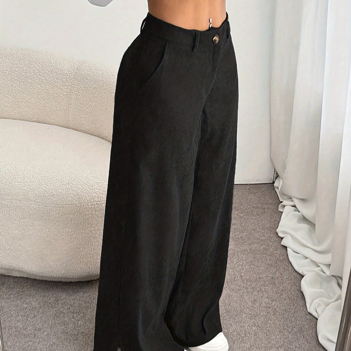 Damen Hochbund Straight-Leg Hose
