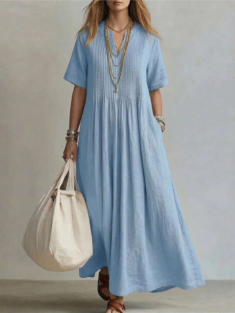 Damen Maxi Kleid V-Ausschnitt Kurzarm Fließend - Image 3