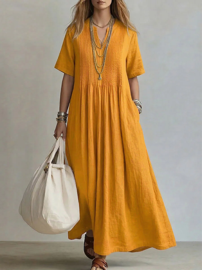 Damen Maxi Kleid V-Ausschnitt Kurzarm Fließend - Image 4
