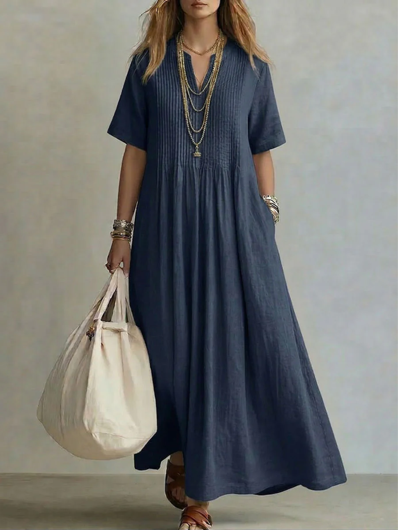 Damen Maxi Kleid V-Ausschnitt Kurzarm Fließend - Image 5