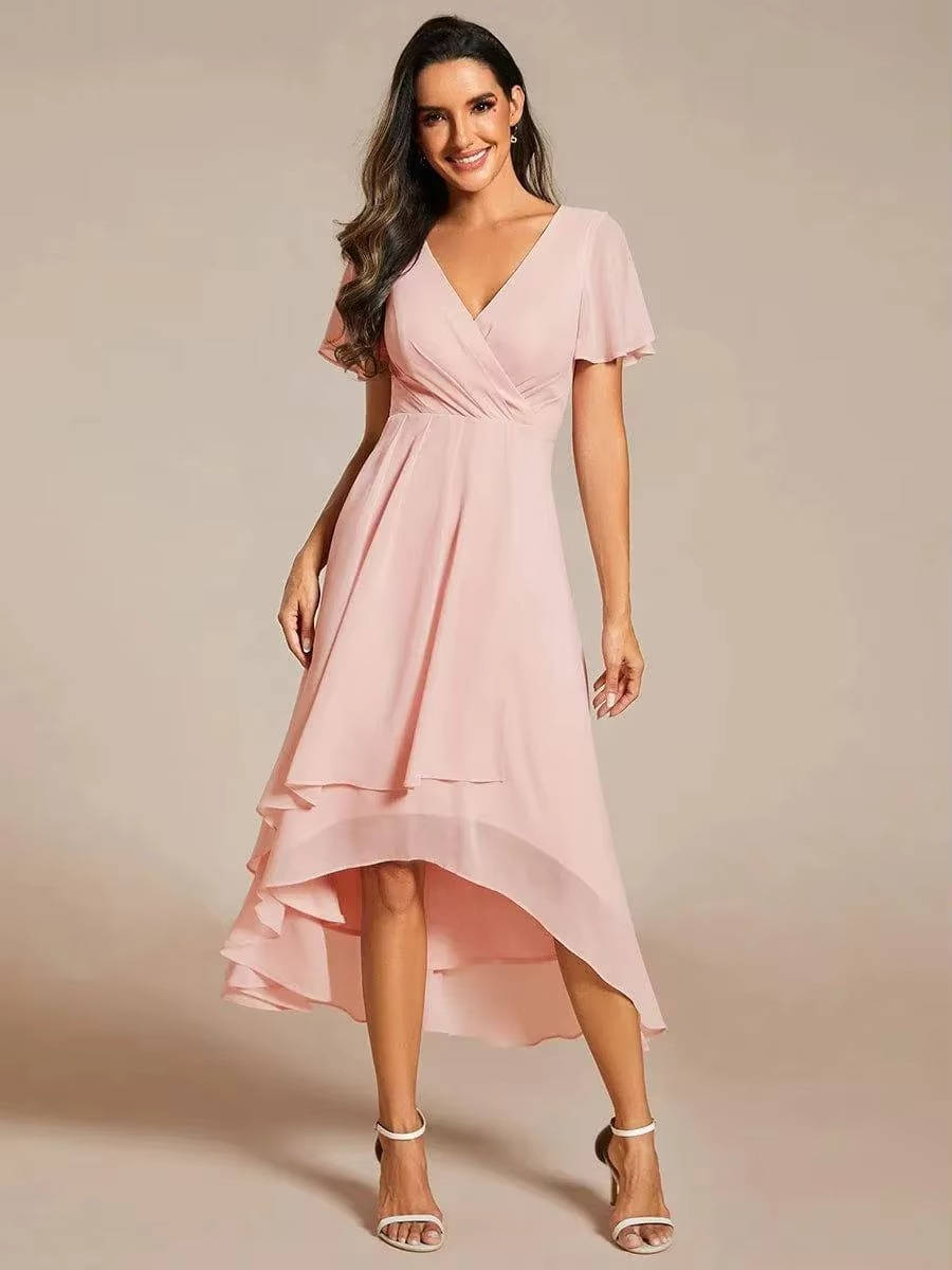 Damen Midikleid Wickeloptik V-Ausschnitt Hochzeitsgast Sommer