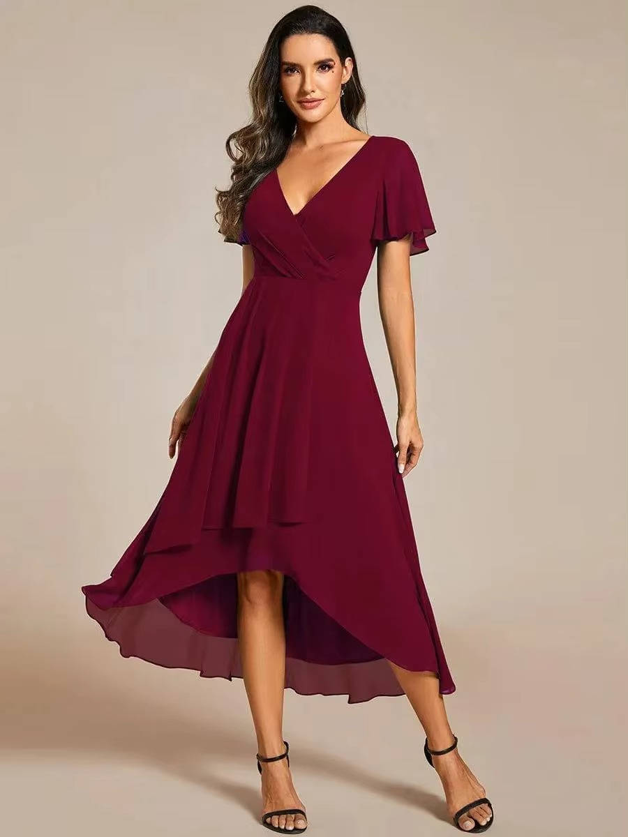 Damen Midikleid Wickeloptik V-Ausschnitt Hochzeitsgast Sommer - Image 4