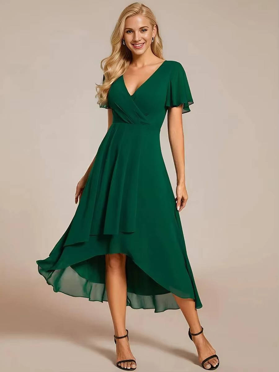 Damen Midikleid Wickeloptik V-Ausschnitt Hochzeitsgast Sommer - Image 10