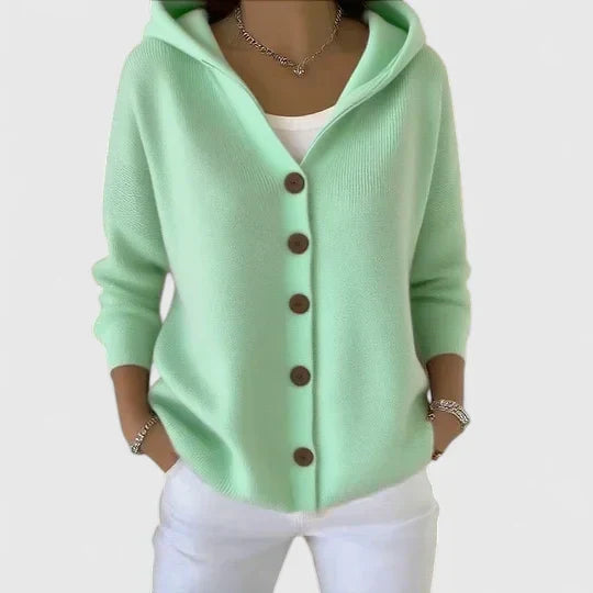 Damen Hoodie Cardigan Lange Strickjacke mit Kapuze