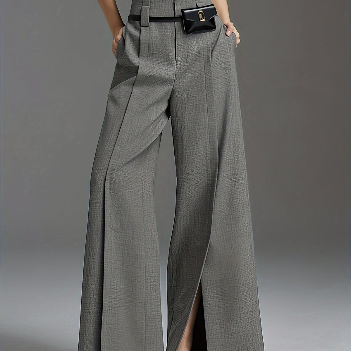 Damen Marlenehose High Waist Weite Stoffhose