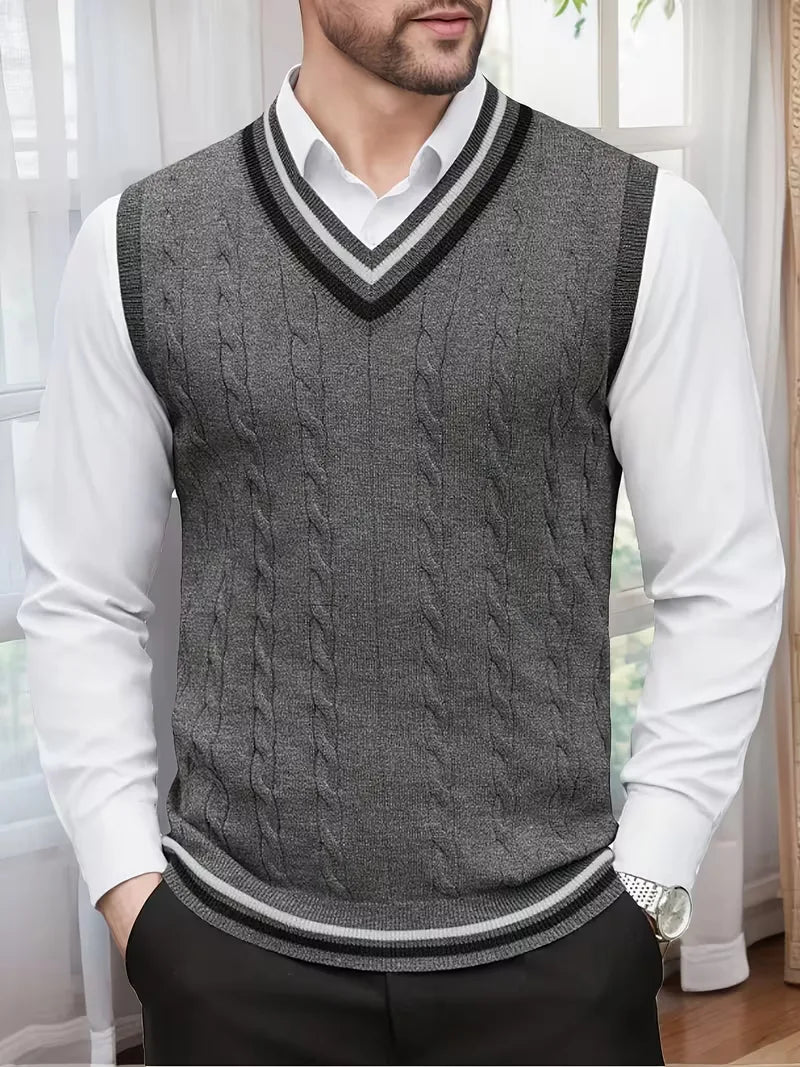 Herren Strick V-Ausschnitt Weste - Image 6