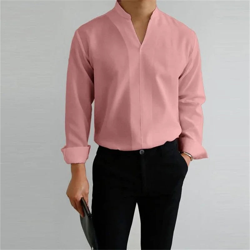 Herren Stehkragenhemd Langarm Casual - Image 7
