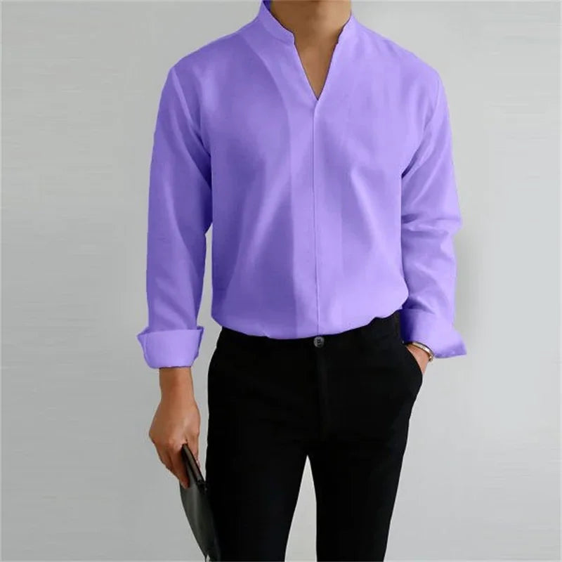 Herren Stehkragenhemd Langarm Casual - Image 9