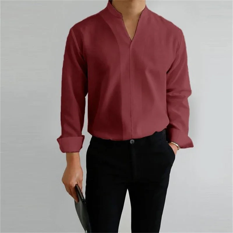 Herren Stehkragenhemd Langarm Casual - Image 5