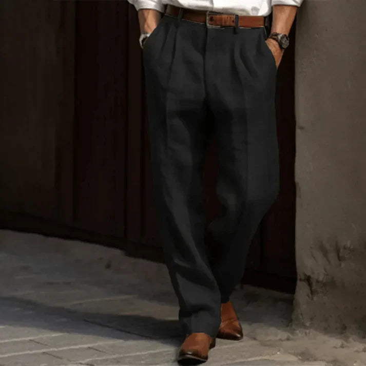 Herren Leinenhose Grau Bundfalten mit Gürtel - Image 3