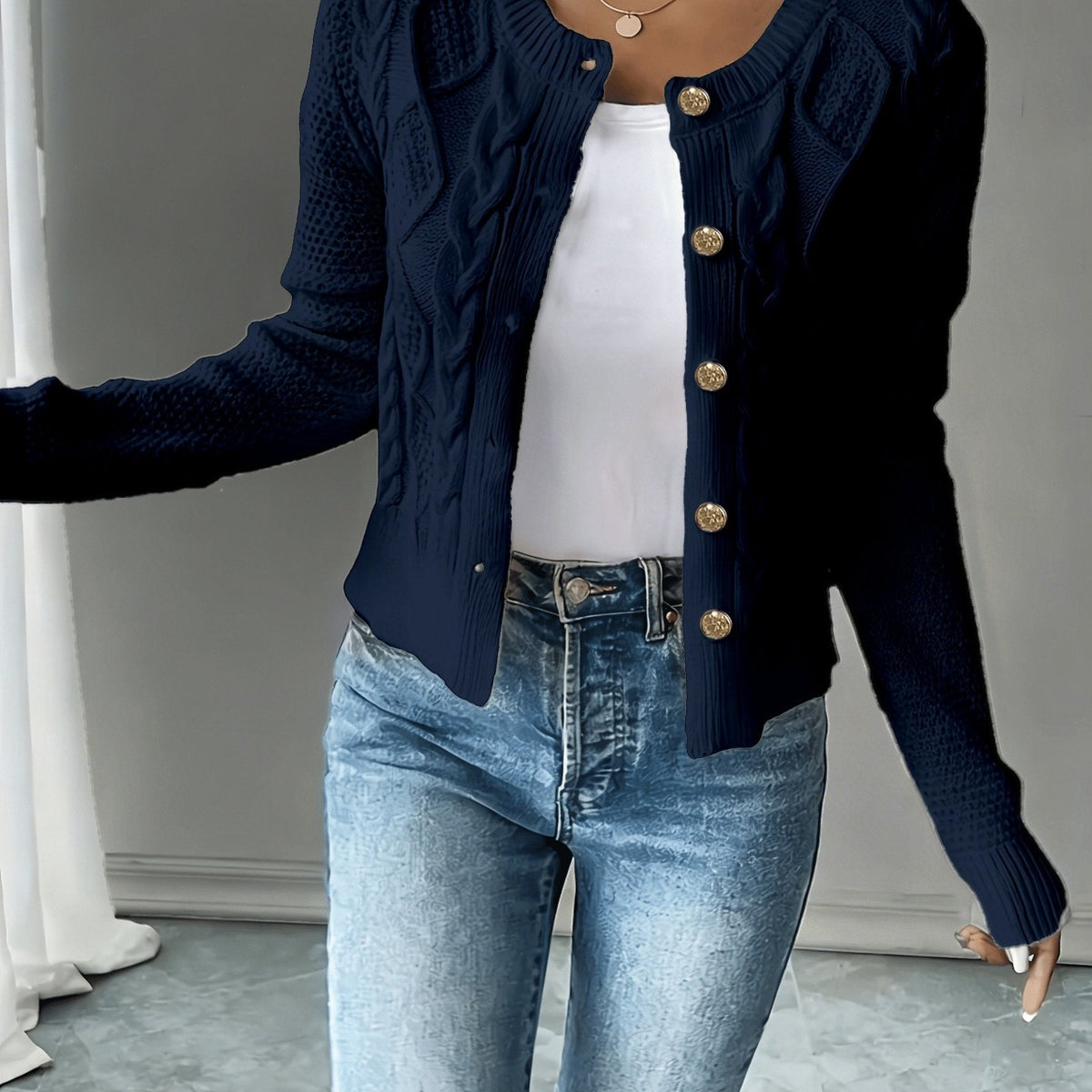 Damen Kabelstrick Strickjacke Knöpfe - Image 24