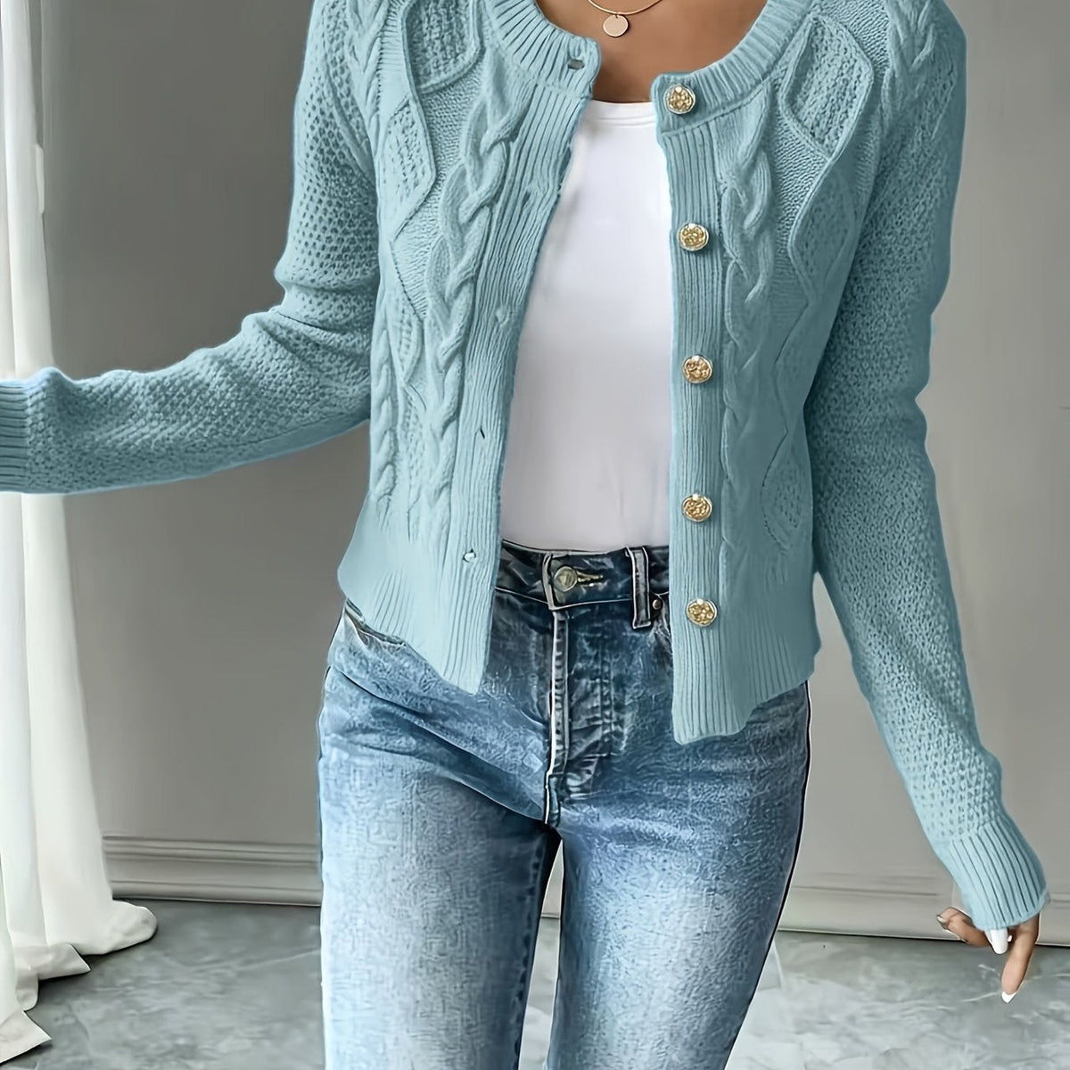 Damen Kabelstrick Strickjacke Knöpfe - Image 12