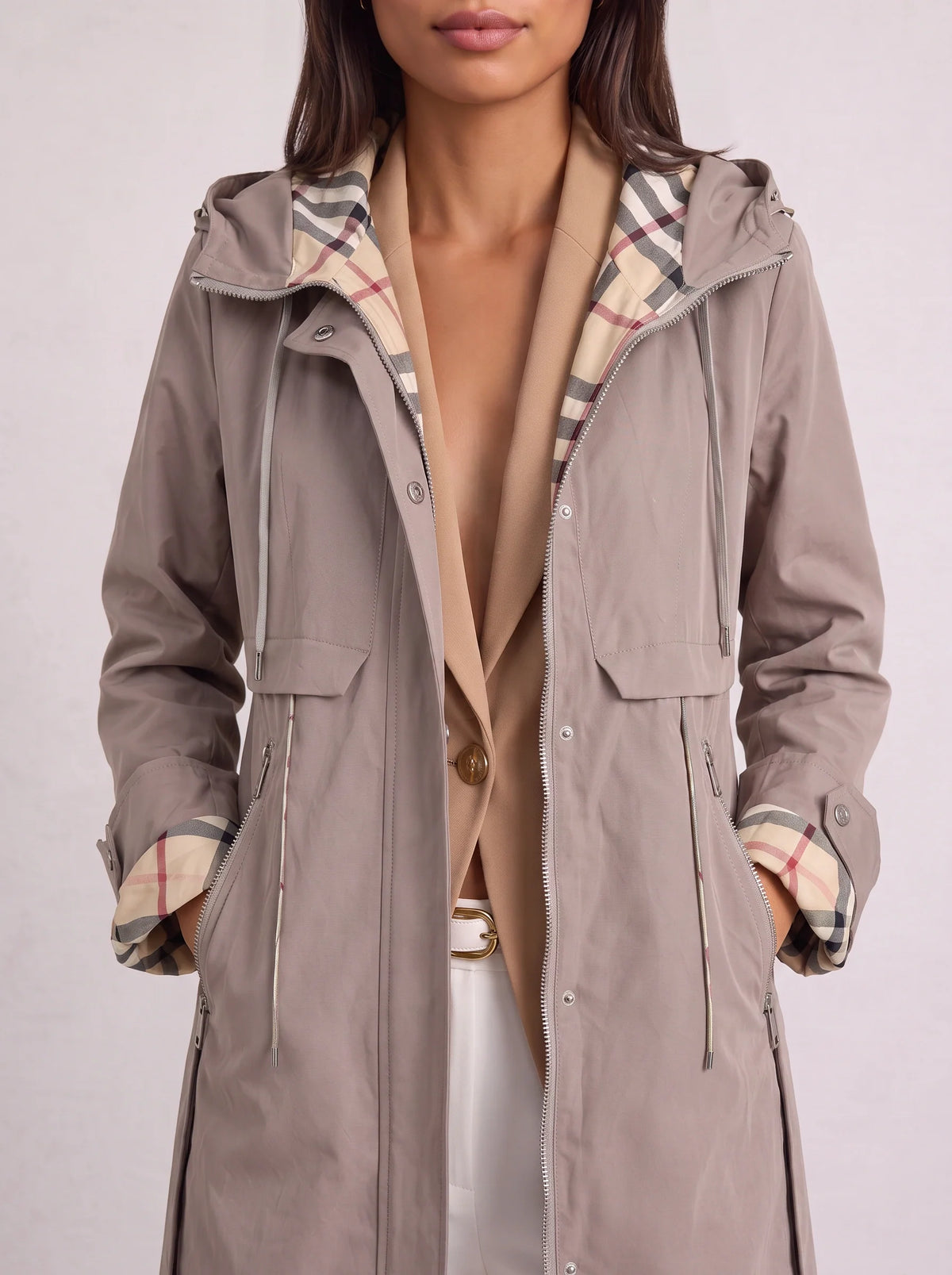 Damen Kapuzenparka leicht langer wasserabweisender Mantel - Image 4