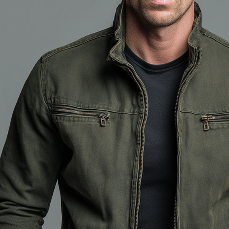 Damen Baumwolljacke Stehkragen Reißverschluss Used Look - Image 6