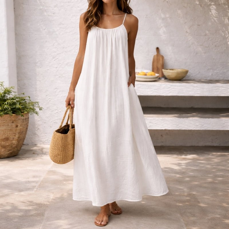 Women Linen Maxi Dress Spaghetti Strap Open Back Summer - Image 9