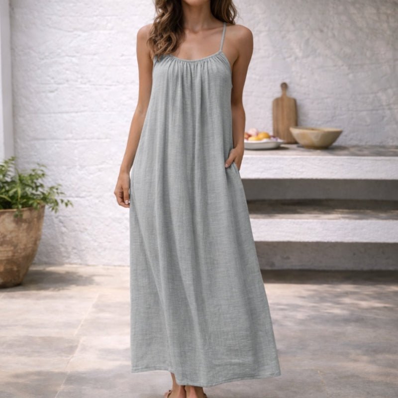Women Linen Maxi Dress Spaghetti Strap Open Back Summer - Image 14