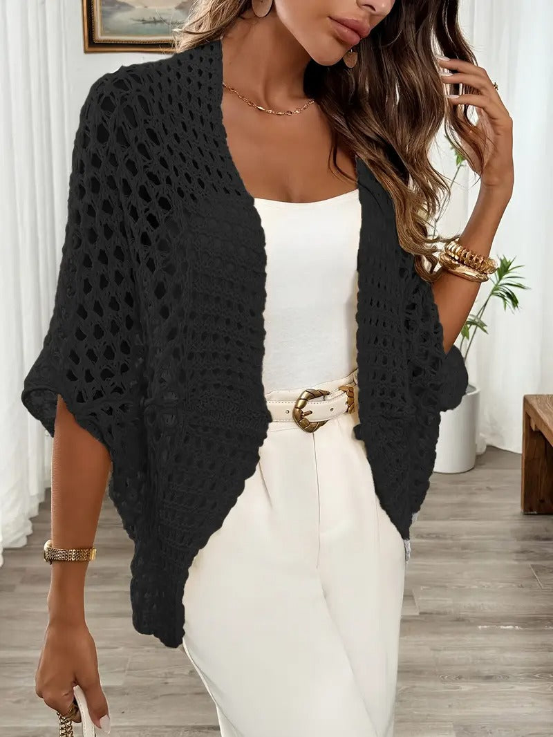 Damen Strickjacke elegant Spitze Goldakzente kurz - Image 2