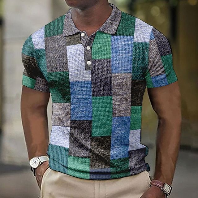 Herren Kariertes Patchwork Poloshirt Sommer - Image 3