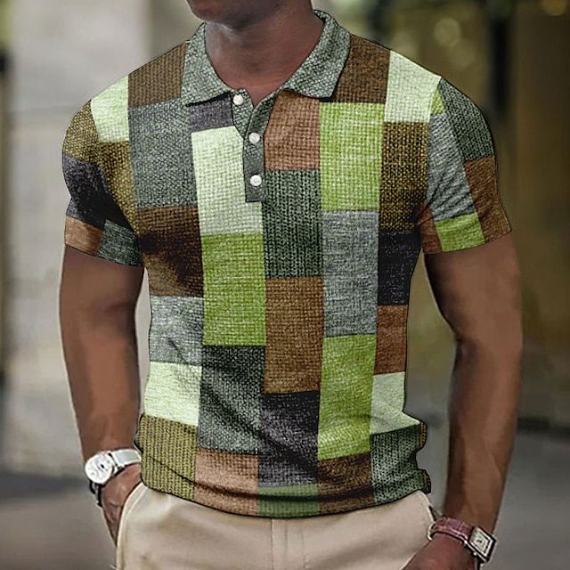 Herren Kariertes Patchwork Poloshirt Sommer - Image 8
