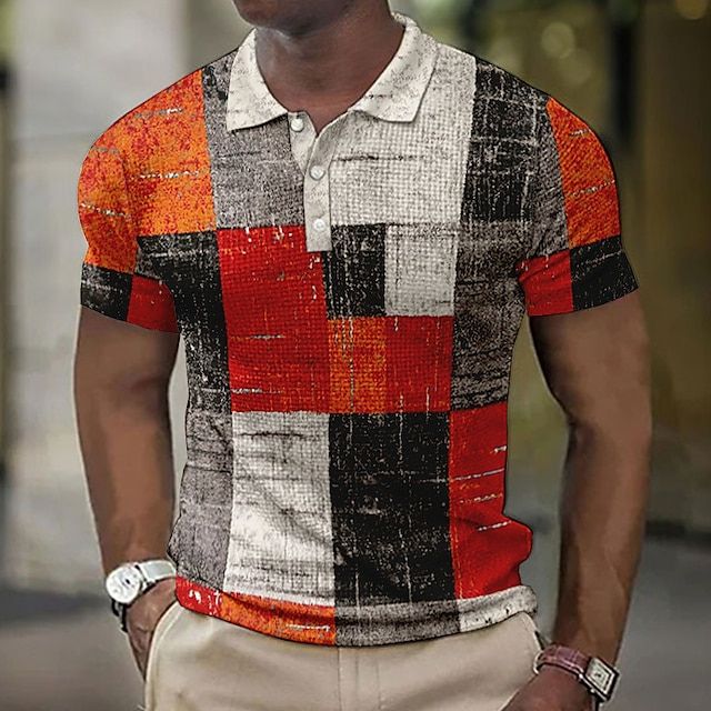 Herren Kariertes Patchwork Poloshirt Sommer - Image 4