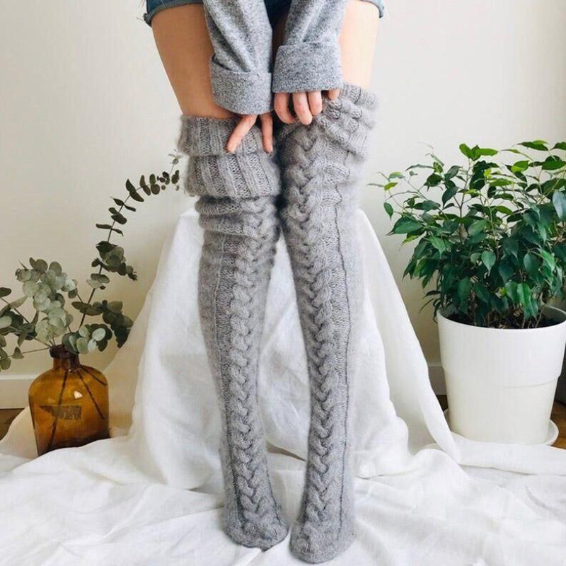 Handgestrickte Kniestrümpfe Damen Warm Weich - Image 2