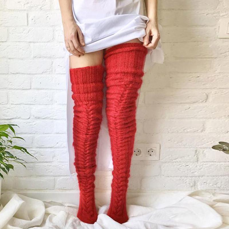 Handgestrickte Kniestrümpfe Damen Warm Weich - Image 4