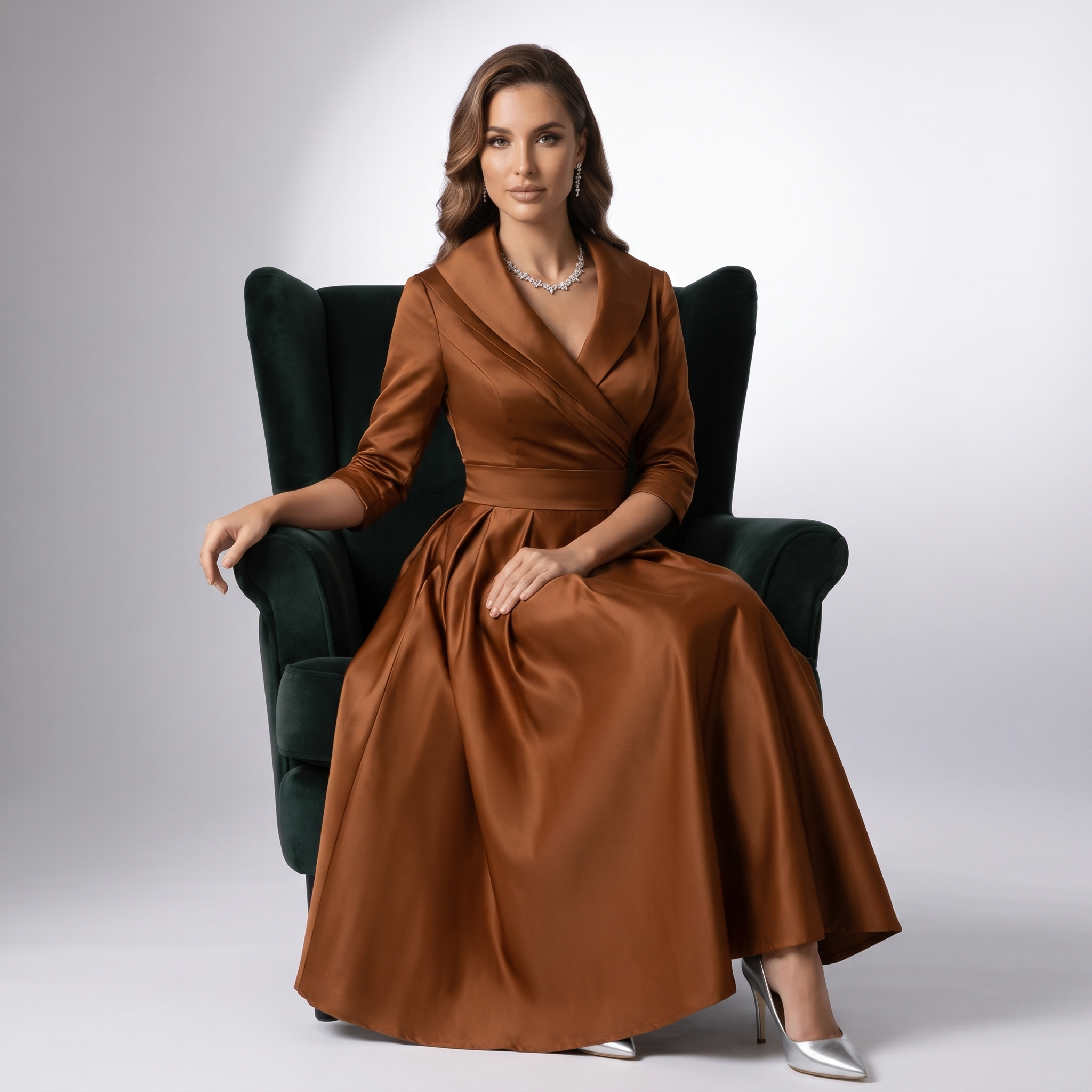 Women Draped Collar A-Line Midi Dress with Pockets - Image 13
