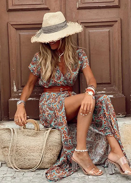 Damen Sommer Paisley Maxikleid Tailliert - Image 7