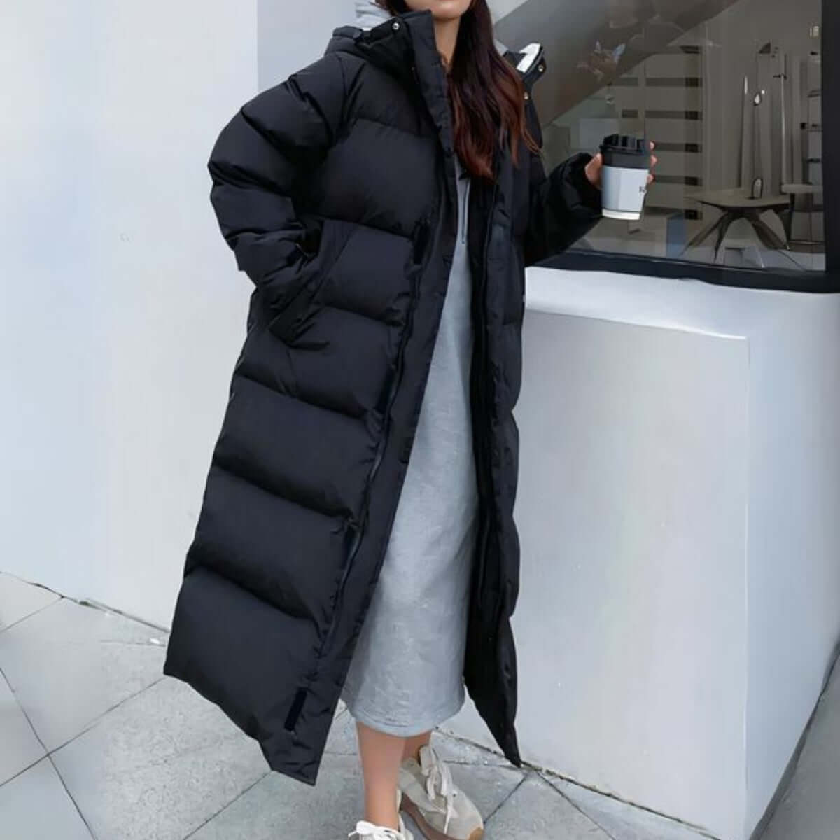 Damen Lange Pufferjacke Warm Wasserdicht Winddicht Winterjacke