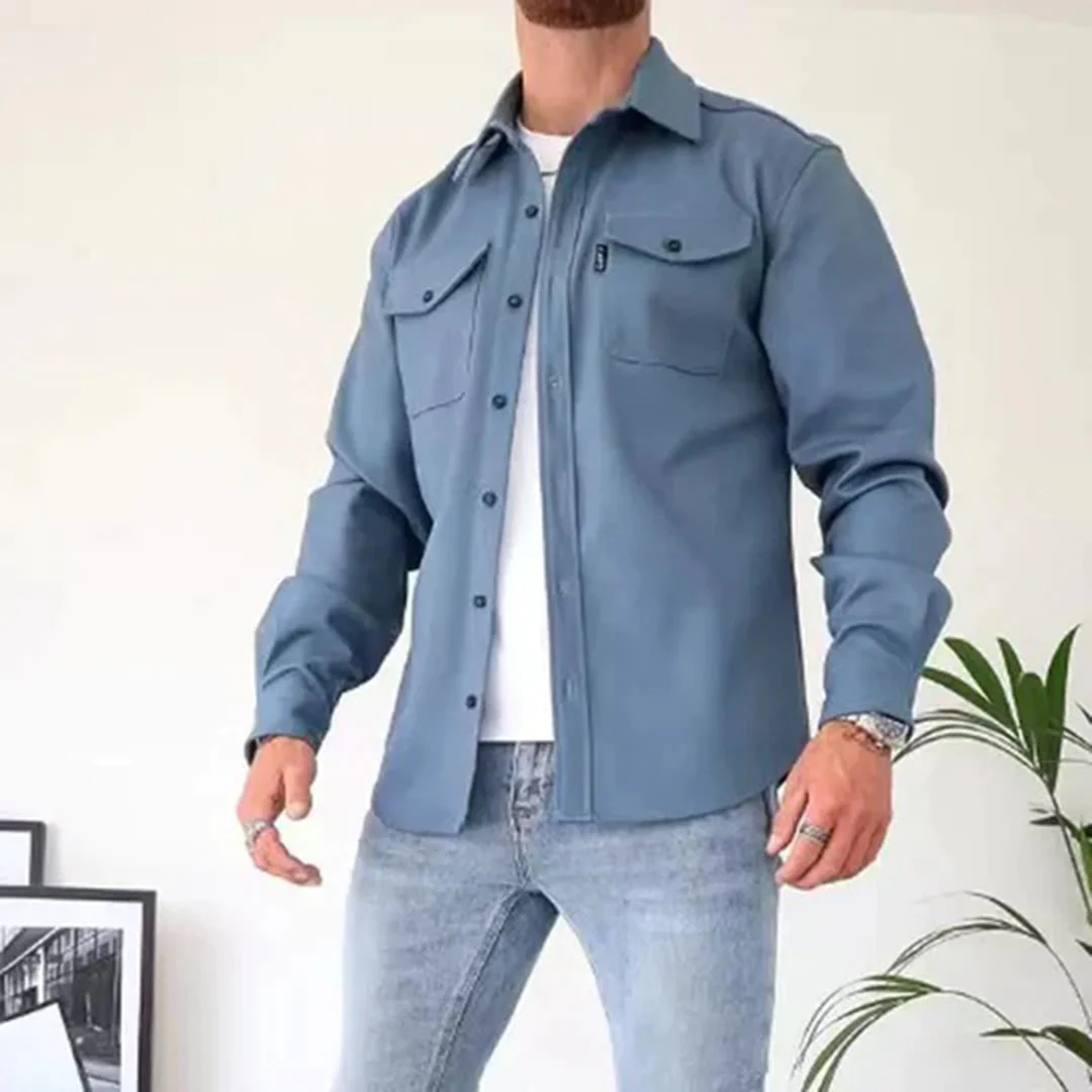 Herren Hemdjacke Overshirt Lange Ärmel Knopfleiste - Image 6