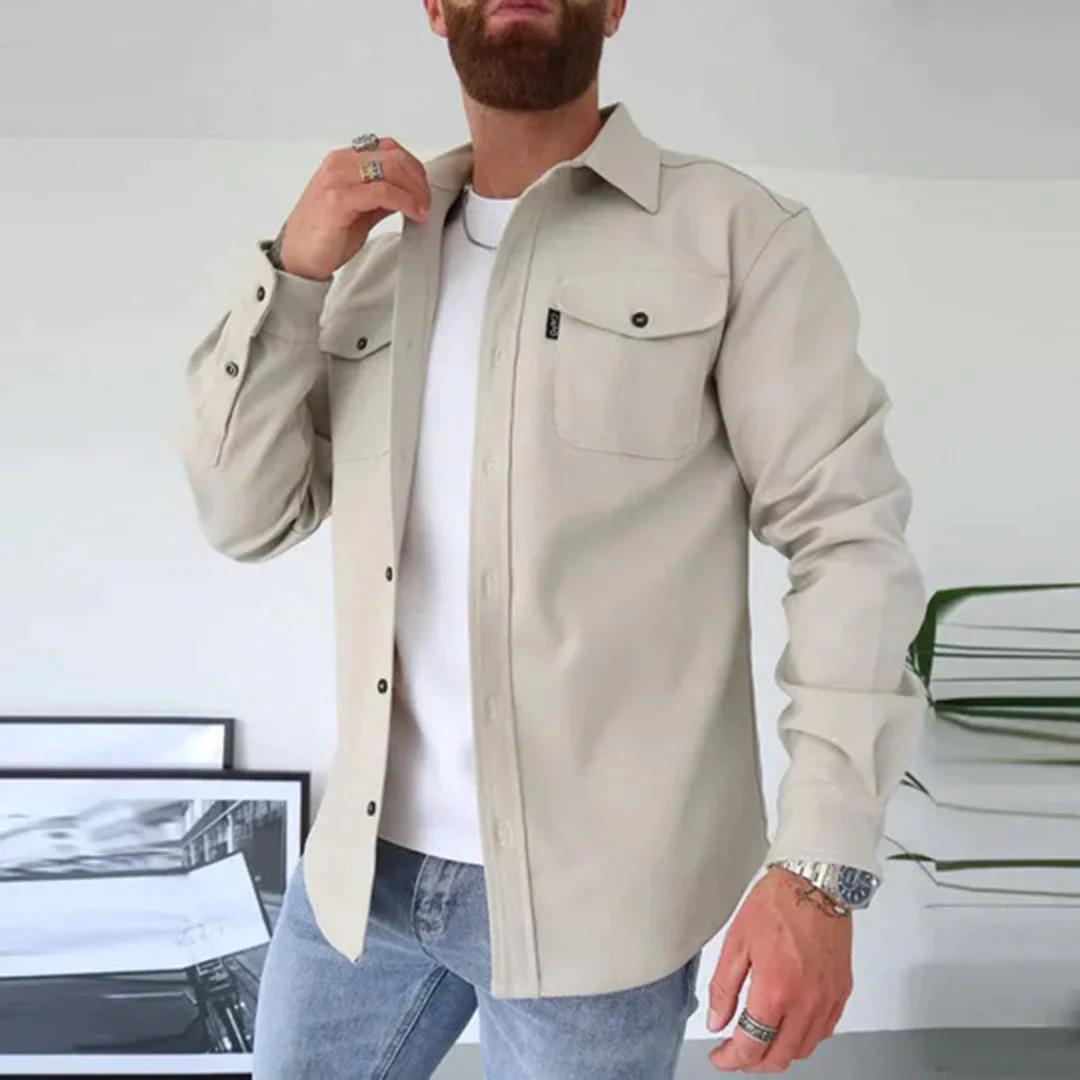 Herren Hemdjacke Overshirt Lange Ärmel Knopfleiste - Image 3