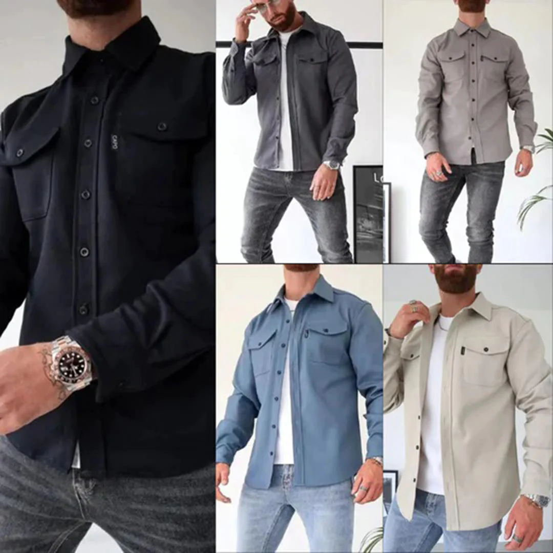 Herren Hemdjacke Overshirt Lange Ärmel Knopfleiste - Image 8