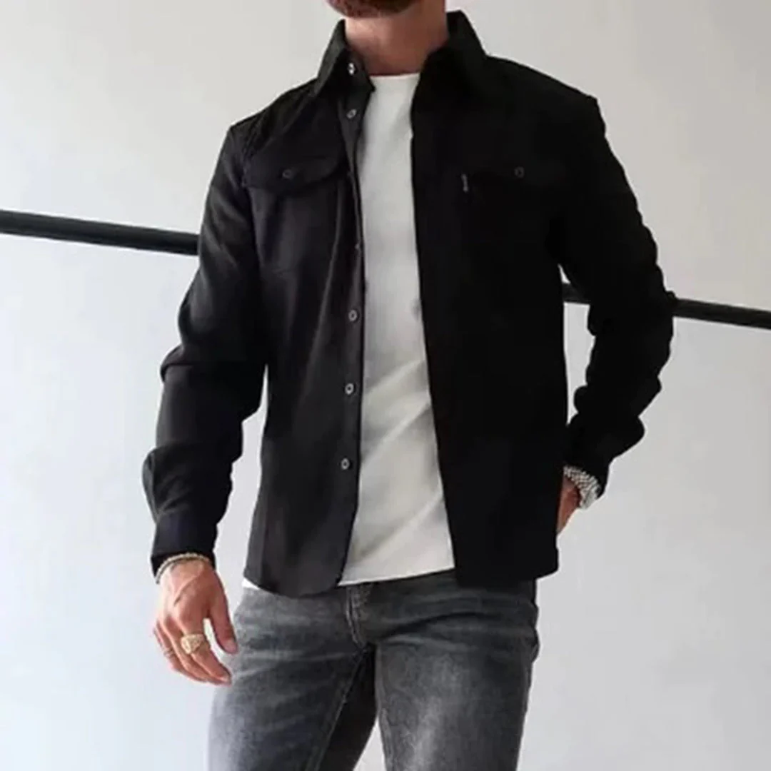 Herren Hemdjacke Overshirt Lange Ärmel Knopfleiste