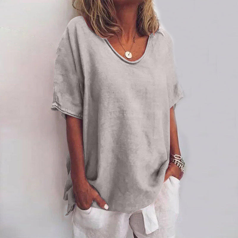 Damen Leinen T-Shirt Lockere Oversize Passform - Image 2
