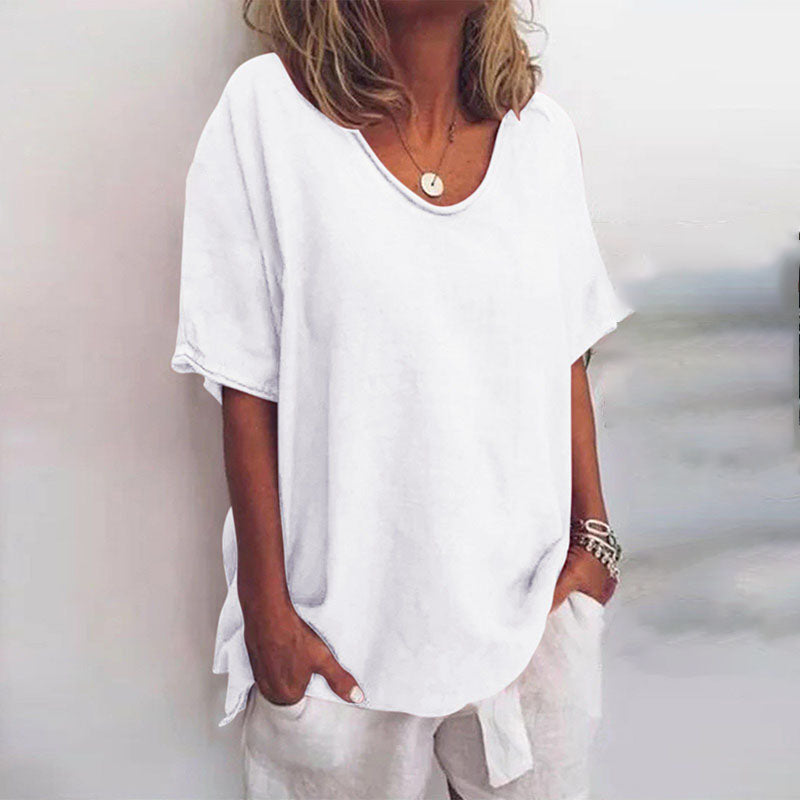 Damen Leinen T-Shirt Lockere Oversize Passform - Image 3