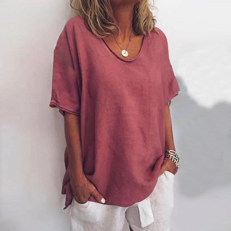 Damen Leinen T-Shirt Lockere Oversize Passform - Image 4