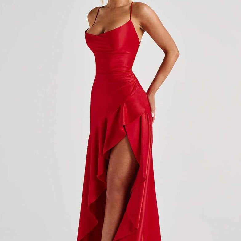 Damen Maxikleid mit Schlitz Elegant Lang - Image 3