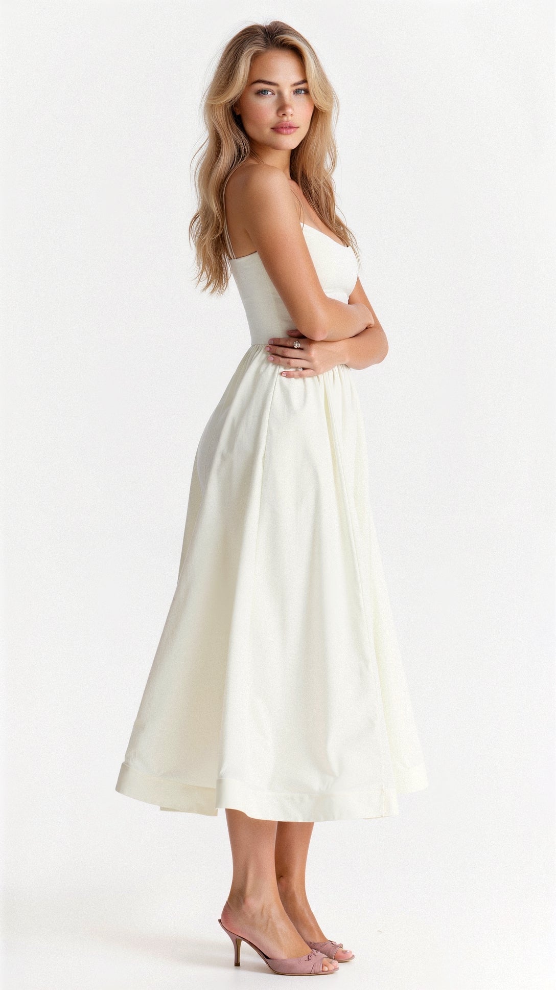 Damen Midi A-Linien Kleid Spaghettiträger Klassisch - Image 6