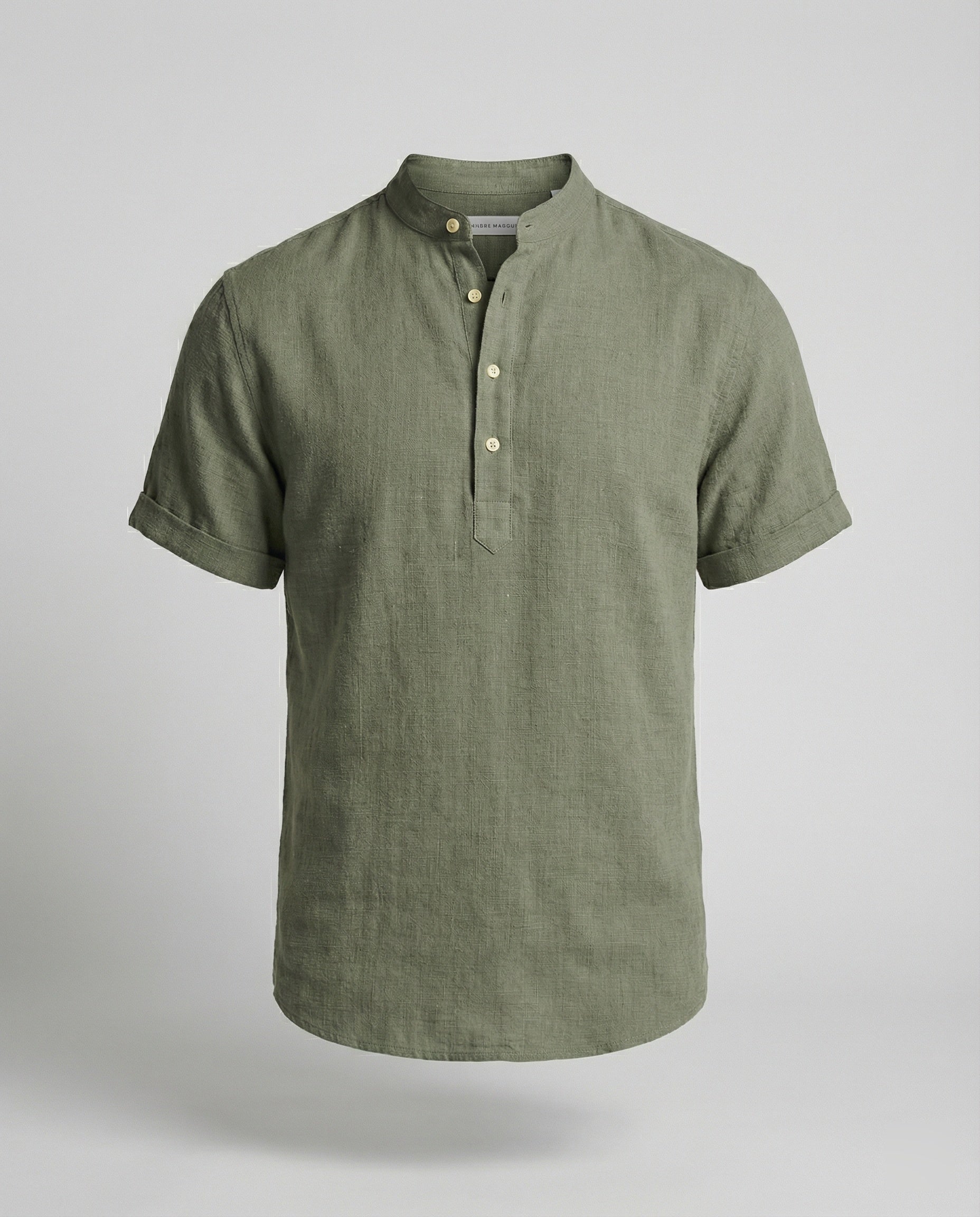 Men's Linen Band Collar Short Sleeve Shirt - Image 5