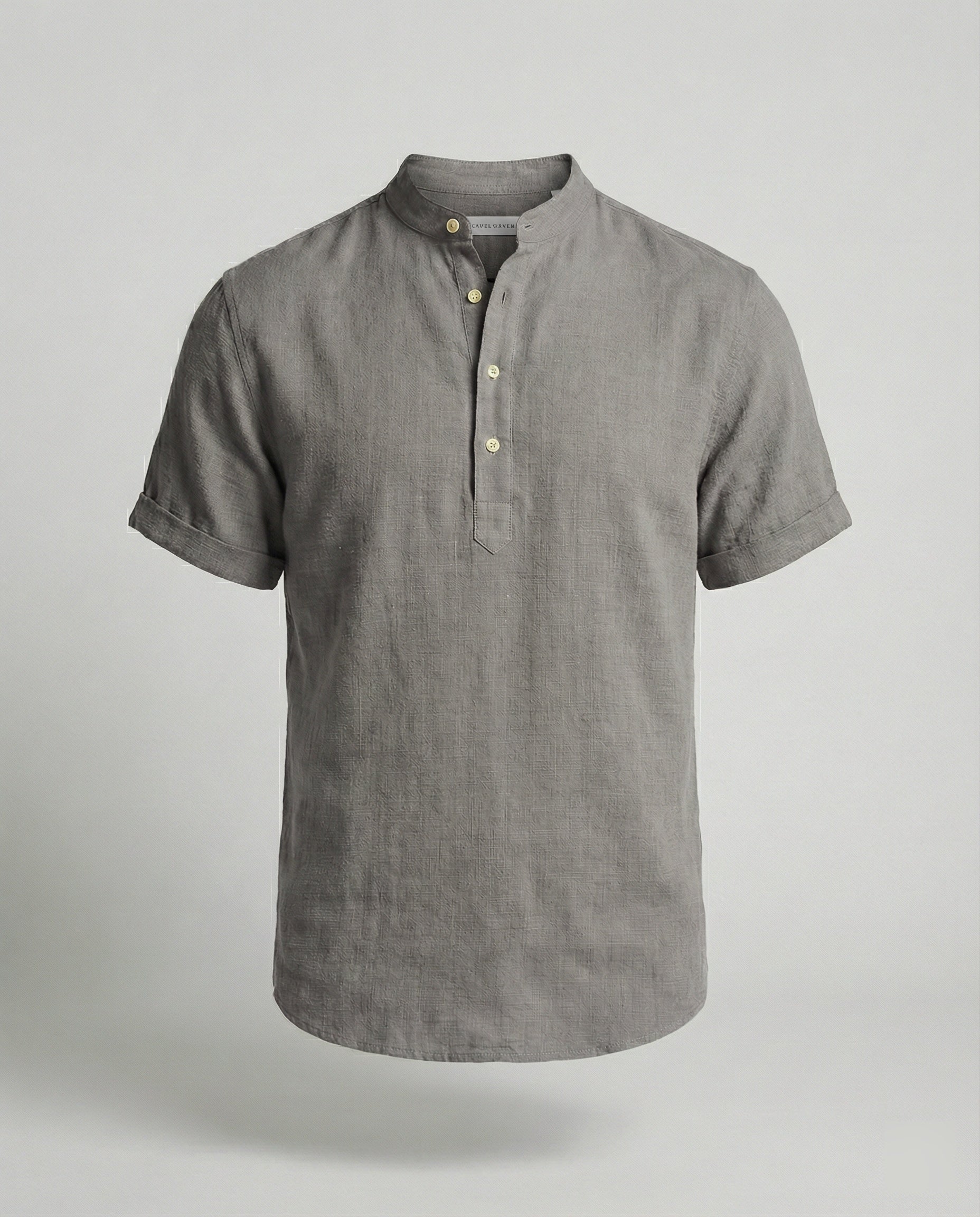 Men's Linen Band Collar Short Sleeve Shirt - Image 12