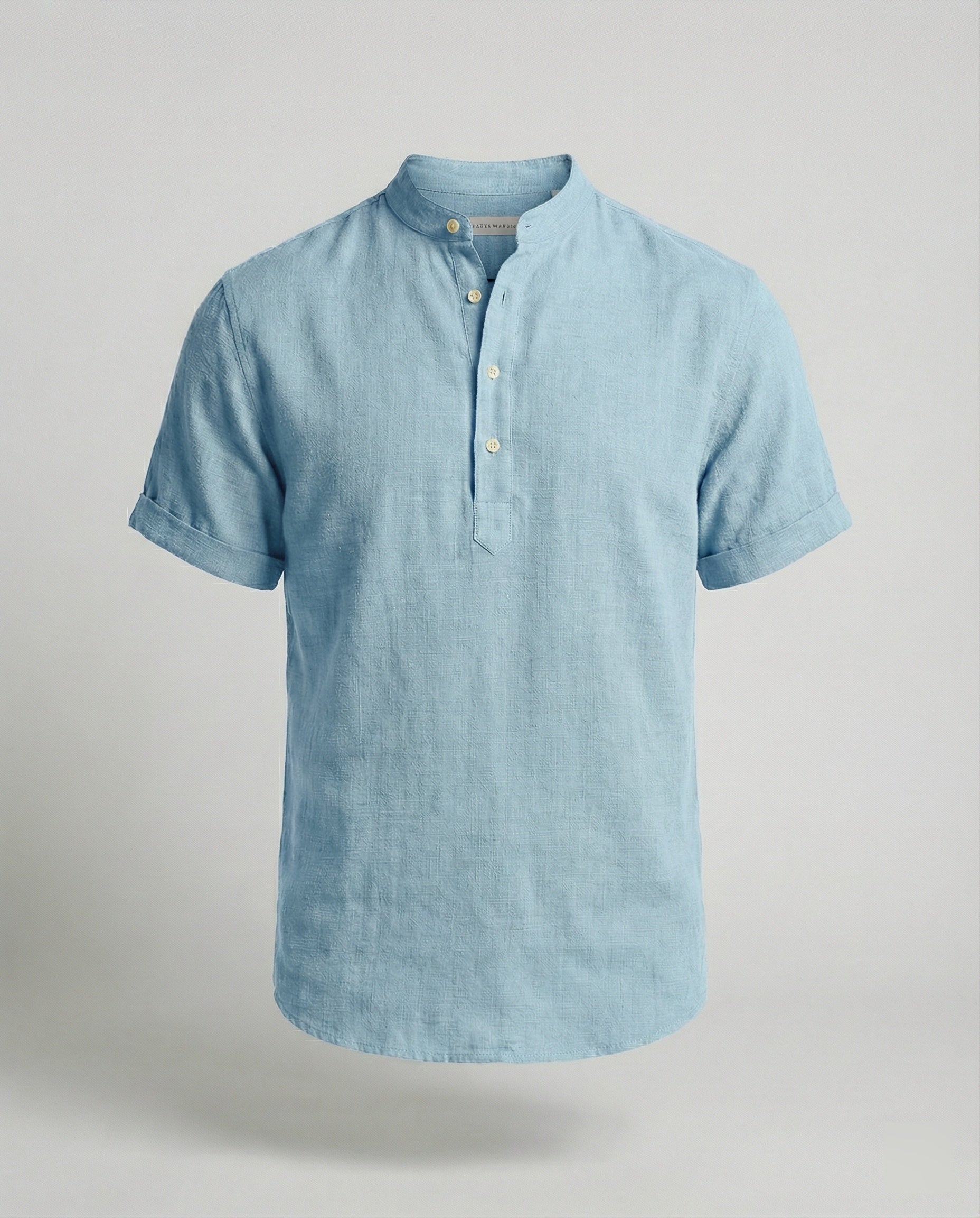 Men's Linen Band Collar Short Sleeve Shirt - Image 7