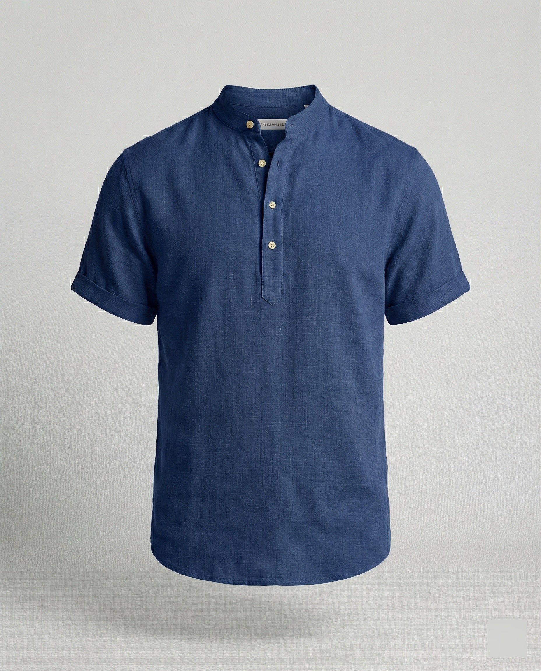 Men's Linen Band Collar Short Sleeve Shirt - Image 10