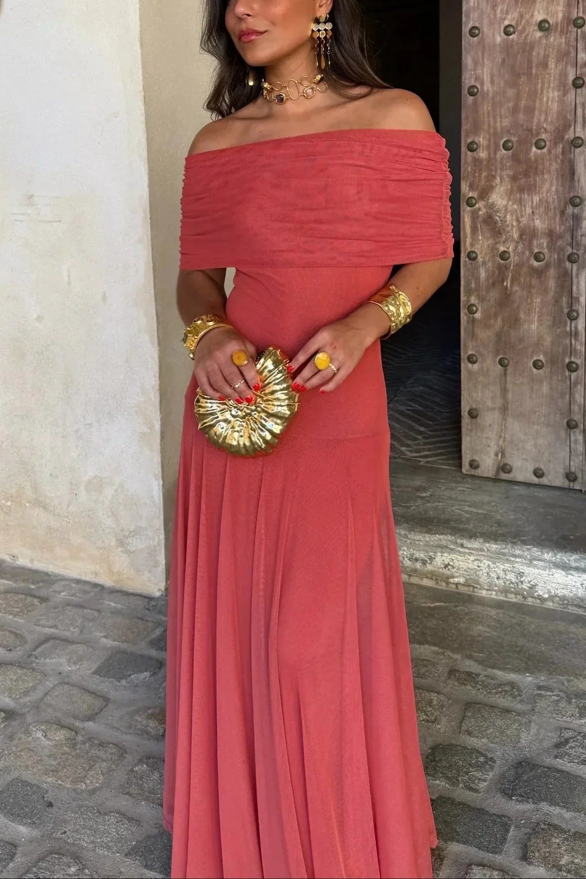 Damen Plissee One-Shoulder Maxikleid Sommer - Image 4