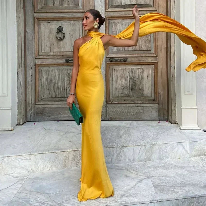 Damen Maxikleid Einschulter Drapiert - Image 7
