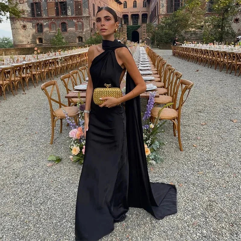 Damen Maxikleid Einschulter Drapiert