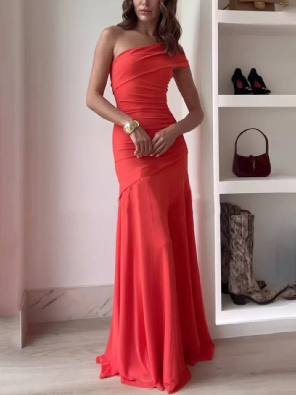 Damen Maxikleid elegant asymmetrisch gerafft - Image 2