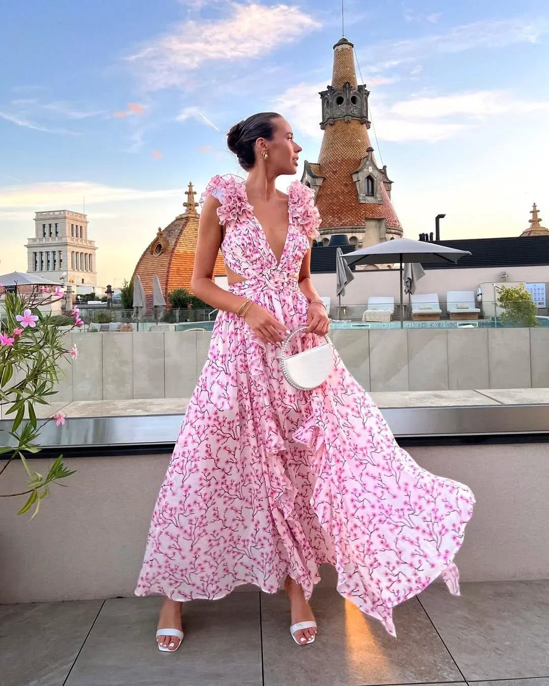 Damen Ärmellos Blumen Maxikleid - Image 7