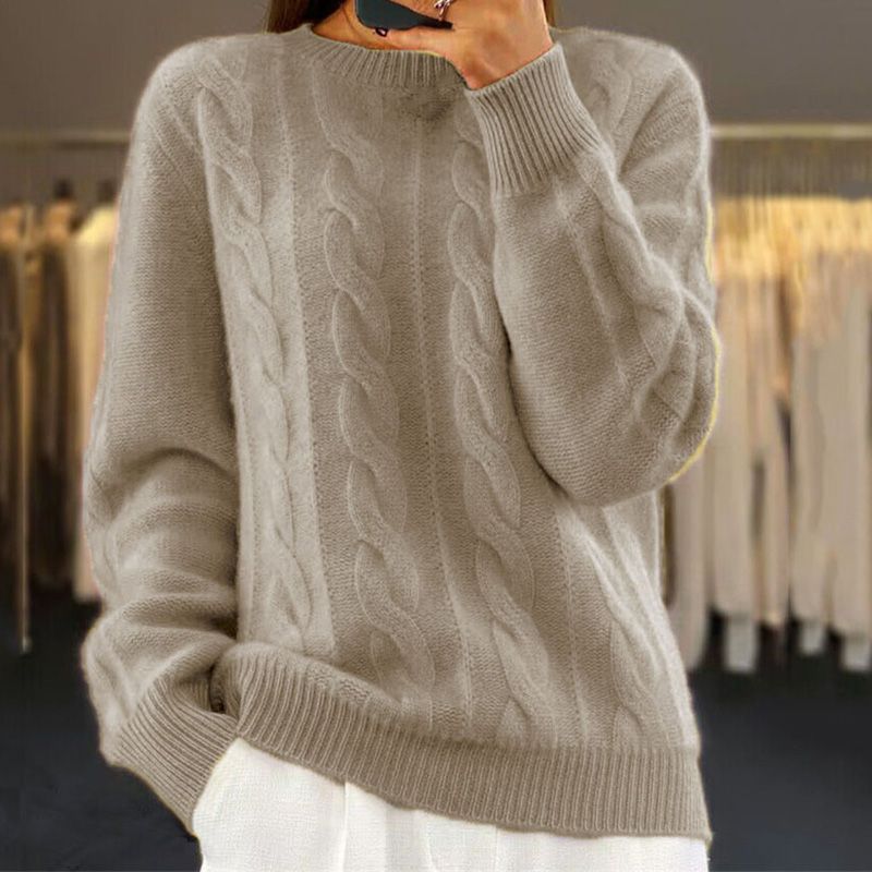 Damen Zopfstrickpullover Kuscheliger Warmer Strickpullover - Image 3