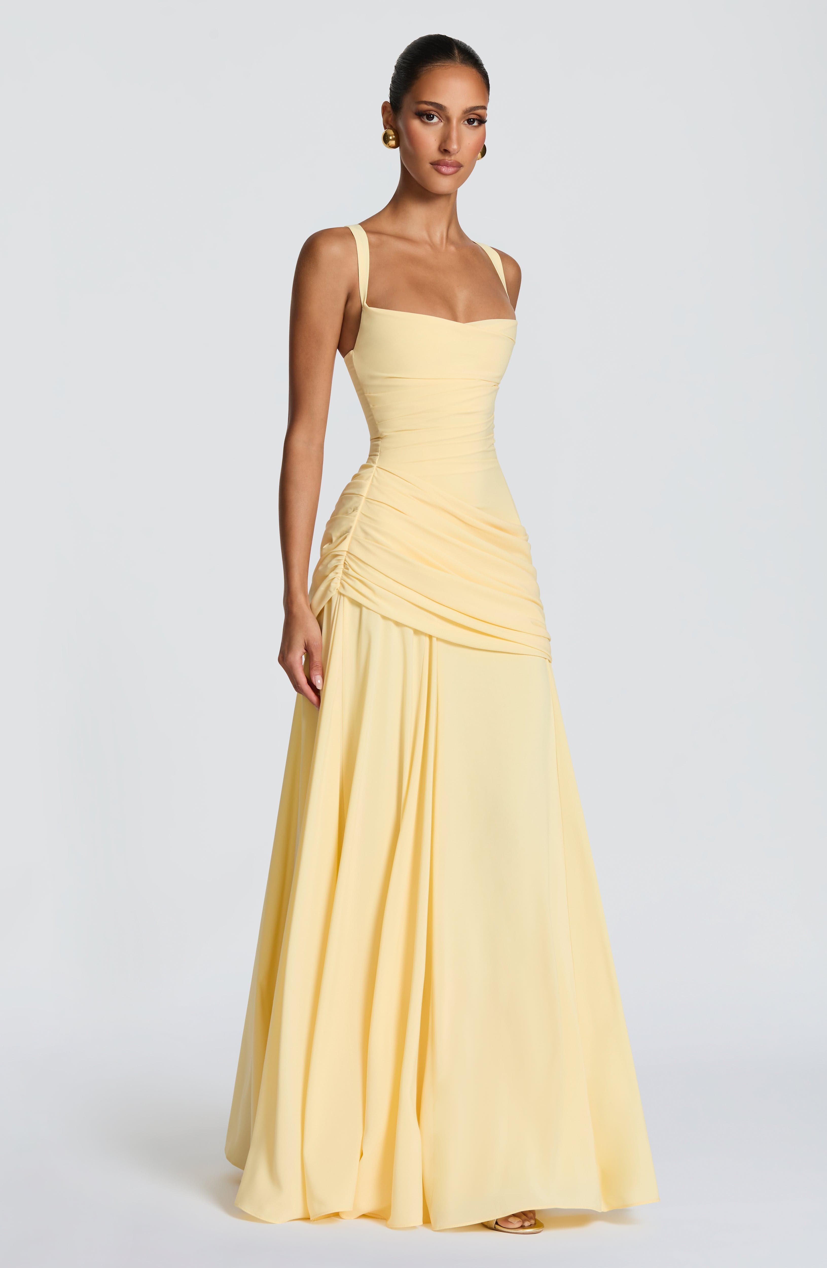Damen Elegantes Langes Abendkleid Maxikleid Asymmetrisch Wasserfallausschnitt - Image 3