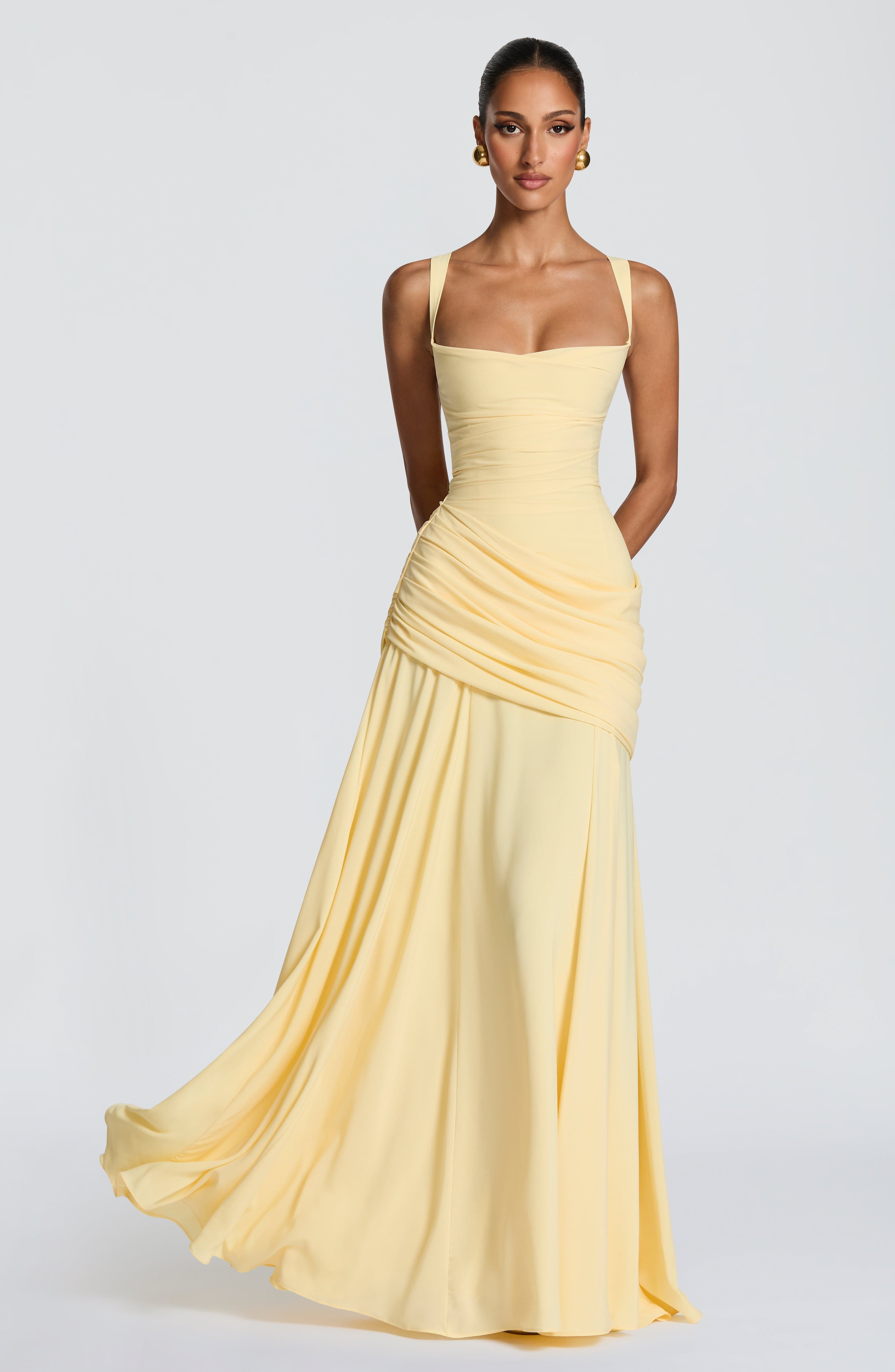 Damen Elegantes Langes Abendkleid Maxikleid Asymmetrisch Wasserfallausschnitt